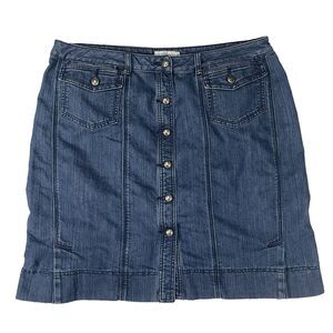 CJ Banks Stretch 16 Woman’s Blue Jean Skirt Button Down Pockets Knee Length